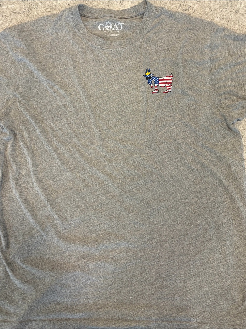 GOAT USA Men's Heather Gray Short Sleeve Tee with American Flag Dog Patch-Large